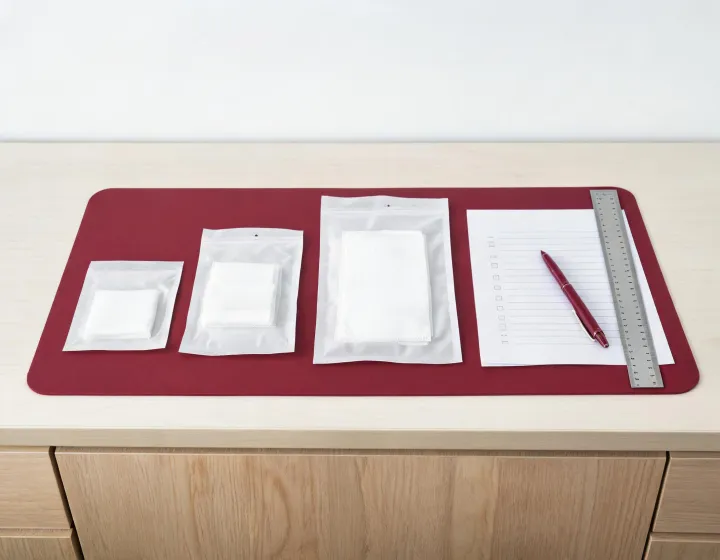 Organized surgical dressing procurement brief beside wrapped sample configurations