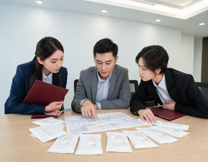 Business buyers reviewing unbranded dressing packaging configurations and a comparison matrix